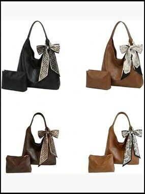 Soft Leather Hobo Bag with Scarf Set Elegant Designer Shoulder Tote for Work